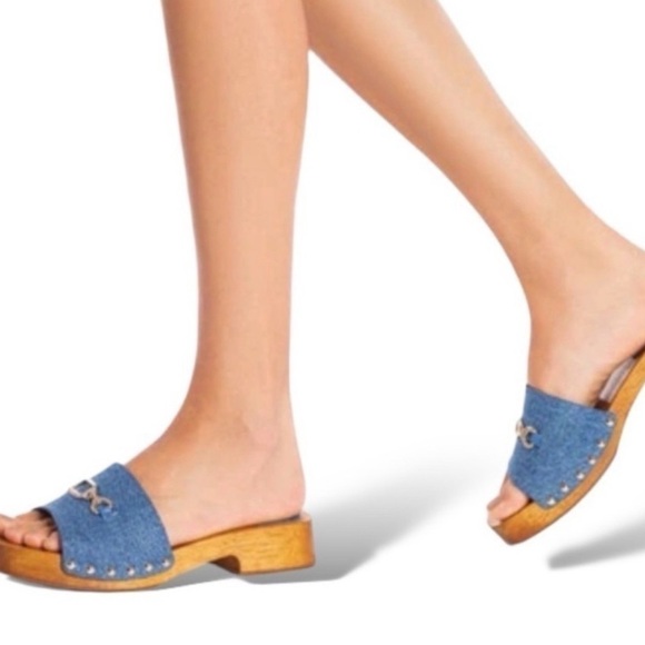 LARROUDE Blue Denim Horsebit Women's Slide Sandals - Picture 3 of 9